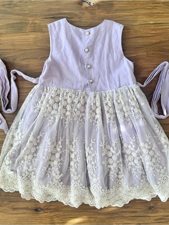 Caroline Kate Lavender Lace Overlay Linen Dress 6 - Picture 6 of 12